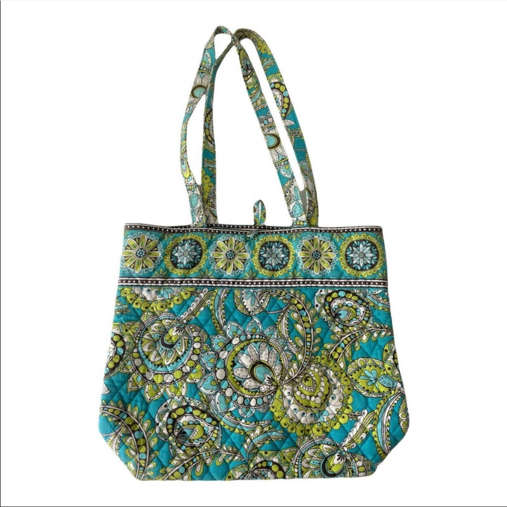 Vera Bradley Essence Tote Bag Shoulder Bag Peacock Blue & Green Purse